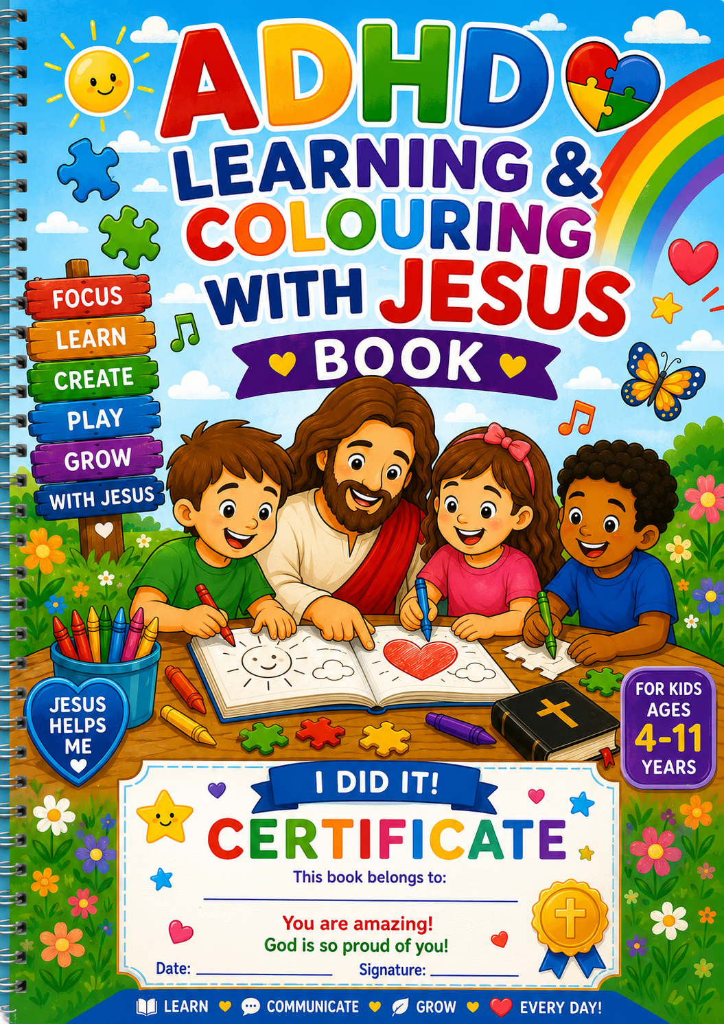 Learning with Jesus – Christian Autism Printable Activity Page | PNG Digital Download: This book helps children:

* 🌈 Develop fine motor skills through colouring and activities.
* 💬 Encourage communication and language development.
* 🧩 Improve focus.