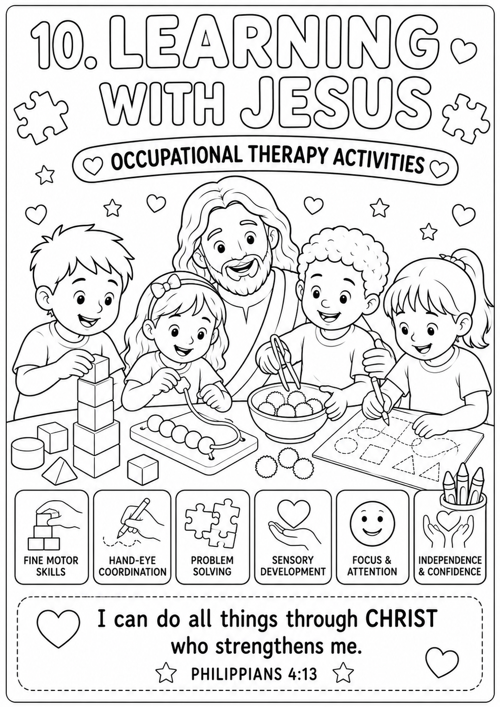 Learning with Jesus – Christian Autism Printable Activity Page | PNG Digital Download: This book helps children:

* 🌈 Develop fine motor skills through colouring and activities.
* 💬 Encourage communication and language development.
* 🧩 Improve focus.