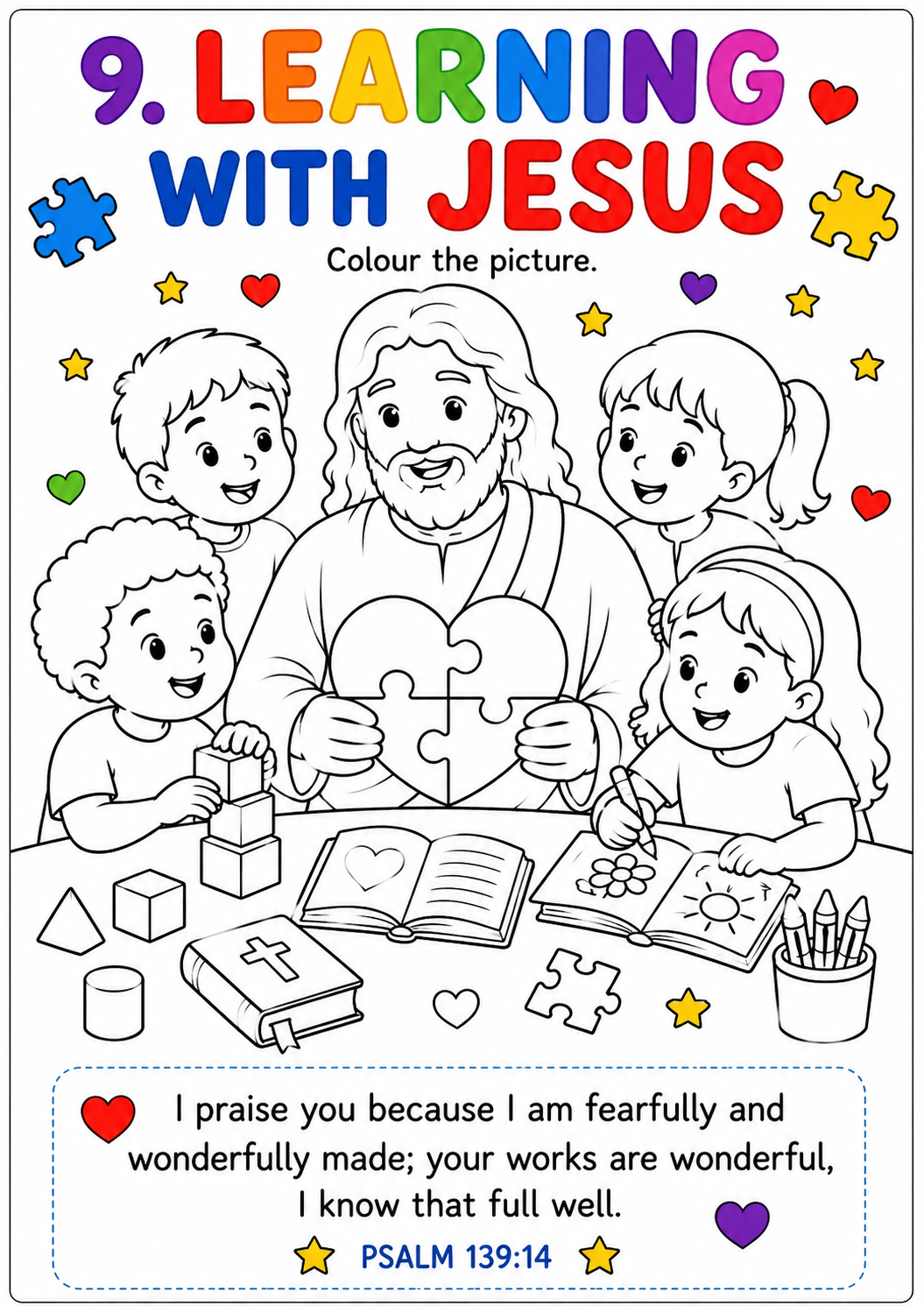 Learning with Jesus – Christian Autism Printable Activity Page | PNG Digital Download: This book helps children:

* 🌈 Develop fine motor skills through colouring and activities.
* 💬 Encourage communication and language development.
* 🧩 Improve focus.