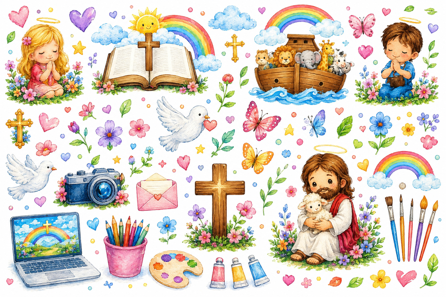 15 + 1 NOA Arte + 2 Clipart Free. Christian Kids Watercolor Clipart Bundle | PNG Clipart & Digital Designs | Bible Stories | Sunday School | Homeschool | Printable