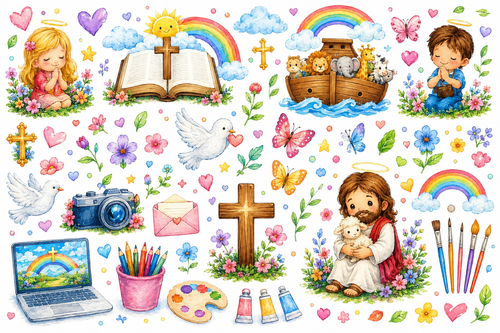 15 + 1 NOA Arte + 2 Clipart Free. Christian Kids Watercolor Clipart Bundle | PNG Clipart & Digital Designs | Bible Stories | Sunday School | Homeschool | Printable