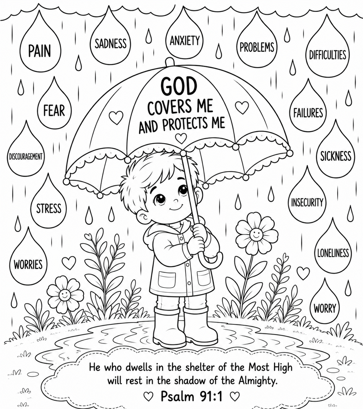 Psalm 91:1 Christian Printable Bundle | Color Poster + Coloring PNG Page
