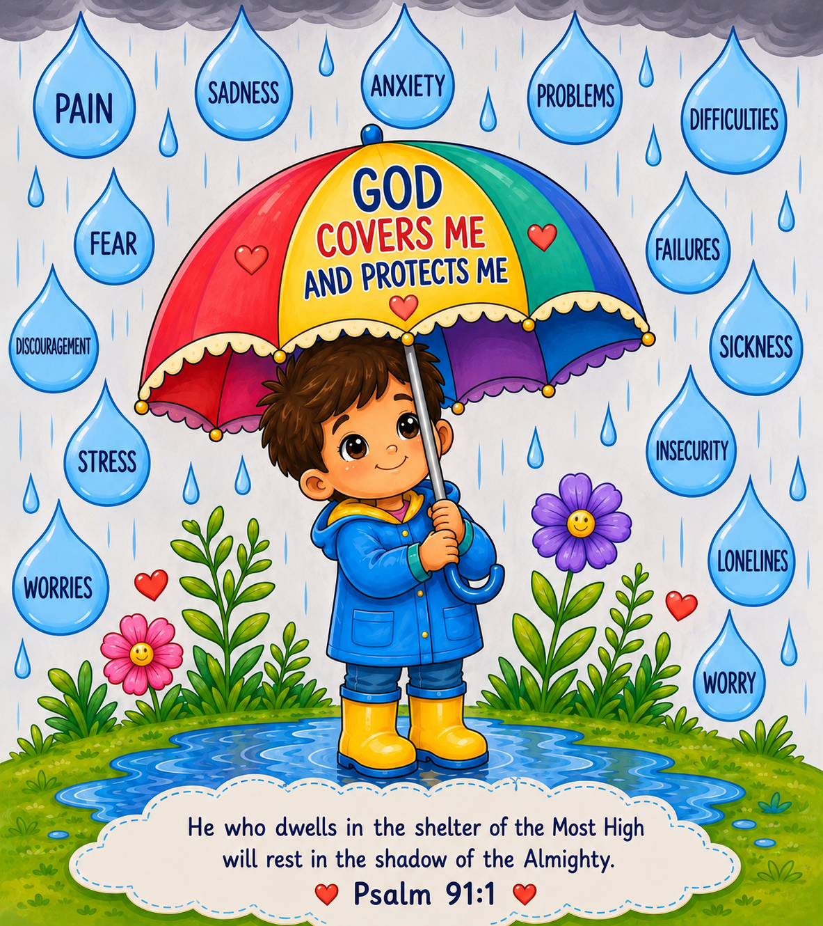 Psalm 91:1 Christian Printable Bundle | Color Poster + Coloring PNG Page