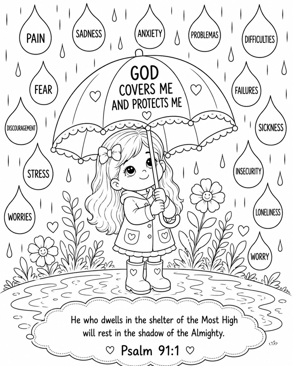 Psalm 91:1 Christian Printable Bundle | Color Poster + Coloring PNG Page