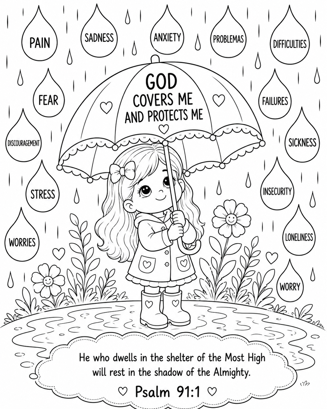 Psalm 91:1 Christian Printable Bundle | Color Poster + Coloring PNG Page